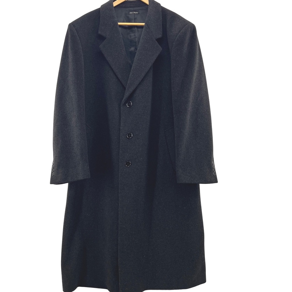 Stafford Overcoat Mens 44R Black Cashmere Wool Blend Long Dress Coat Winter